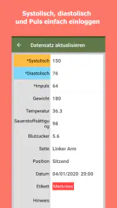 Blutdruck-Tagebuch screenshot