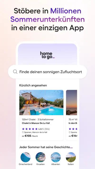 Ferienhäuser buchen – HomeToGo screenshot 1