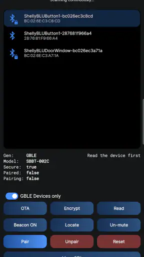 Shelly BLE Debug screenshot 1