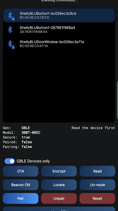 Shelly BLE Debug screenshot 1