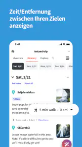 Wanderlog reisen routenplaner screenshot