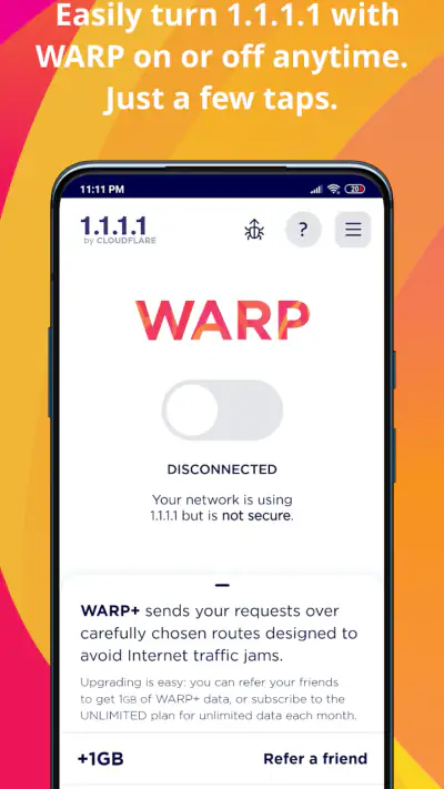 1.1.1.1 + WARP: Safer Internet screenshot 1