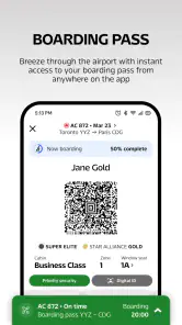 Air Canada + Aeroplan screenshot
