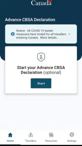 ArriveCAN screenshot