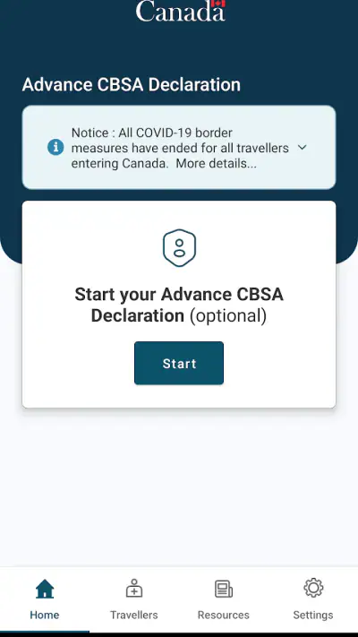 ArriveCAN screenshot 1