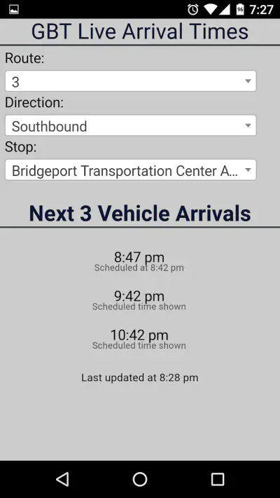 Bridgeport GBT Bus Tracker screenshot 1