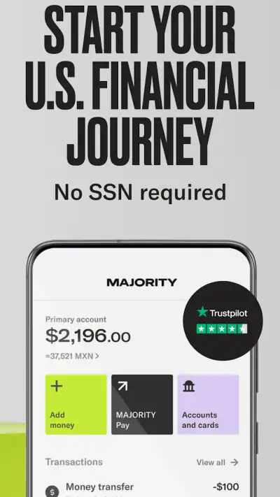 MAJORITY: Mobile banking screenshot 1