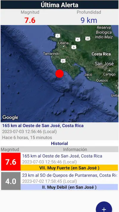 OVSICORI-UNA Alerta Terremotos screenshot 1