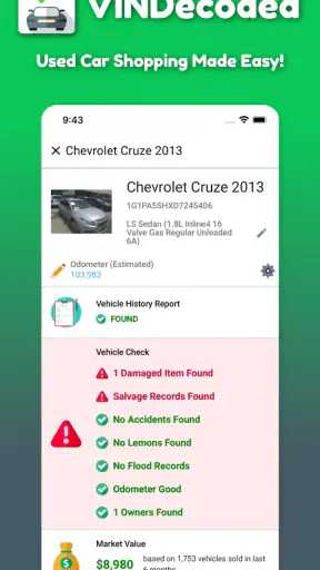 VIN Check Report for Used Cars screenshot 1