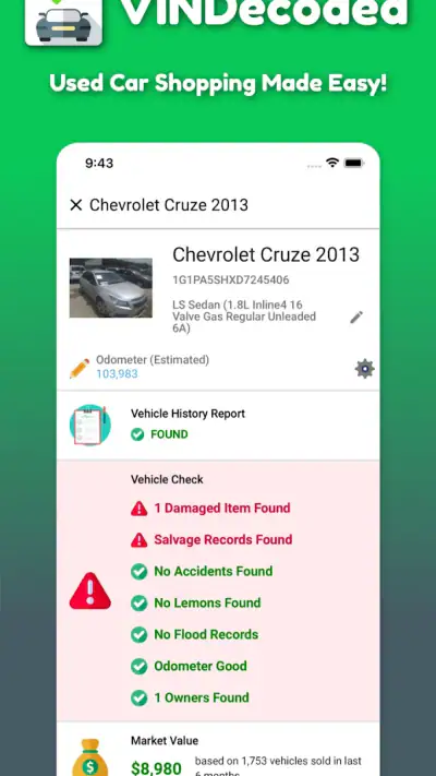 VIN Check Report for Used Cars screenshot 1