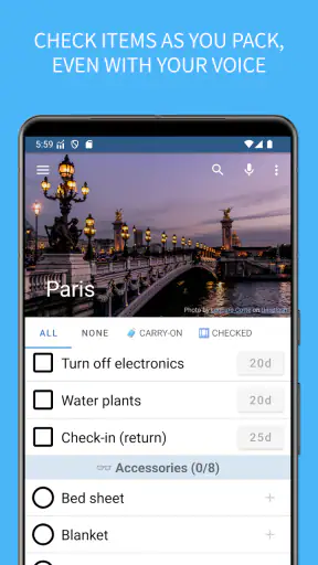 SmartPack - packing lists screenshot 1