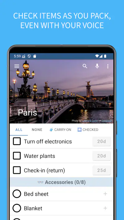 SmartPack - packing lists screenshot 1