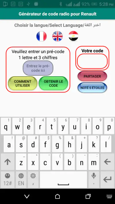 Générateur code radio Renault screenshot 1