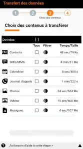 Transfert des données screenshot