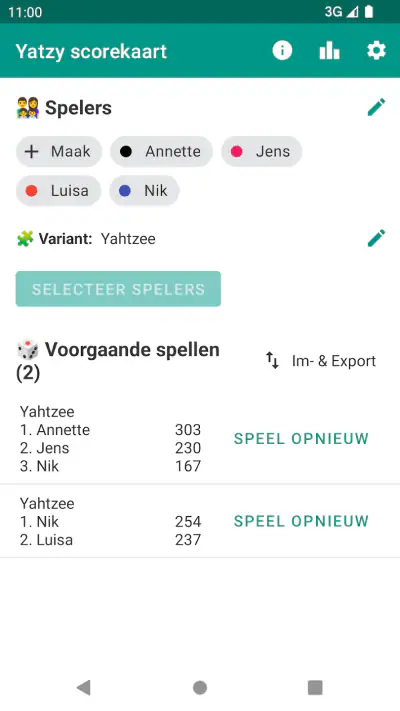Yatzy Score Kaart screenshot 1
