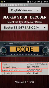 Becker 5Digit Radio Code screenshot