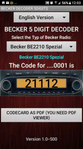 Becker 5Digit Radio Code screenshot