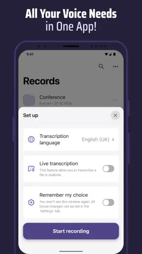 Głos i Transkrypt – QuickVox screenshot 1