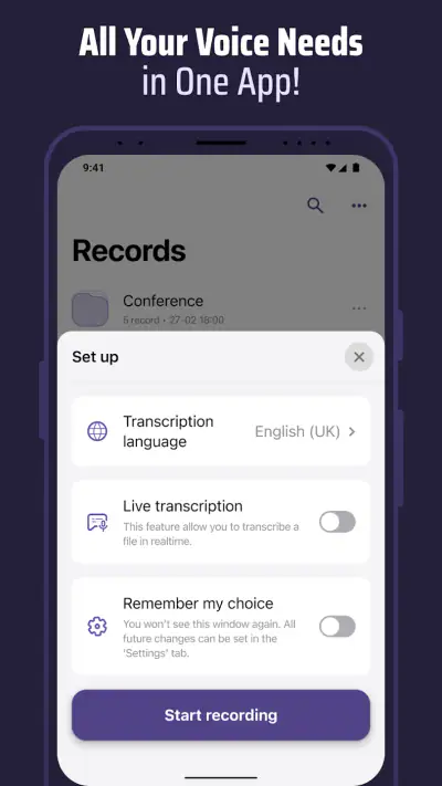 Głos i Transkrypt – QuickVox screenshot 1