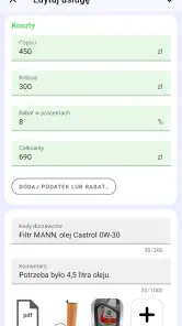 Książka serwisowa samochodu screenshot