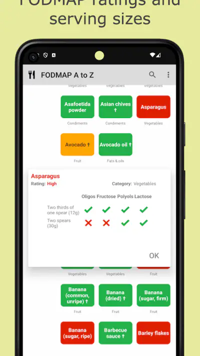 Low FODMAP diet A to Z foods screenshot 1