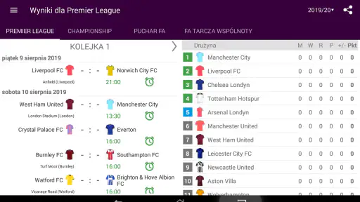 Wyniki dla Premier League 2025 screenshot